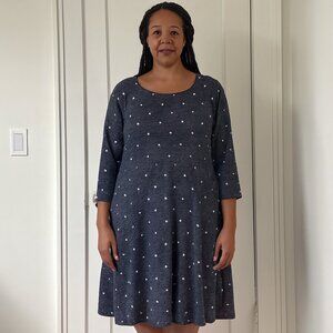 Le Lis Polka Dot 3/4 Sleeve Gray Dress Size 2XL Blue/Grey
